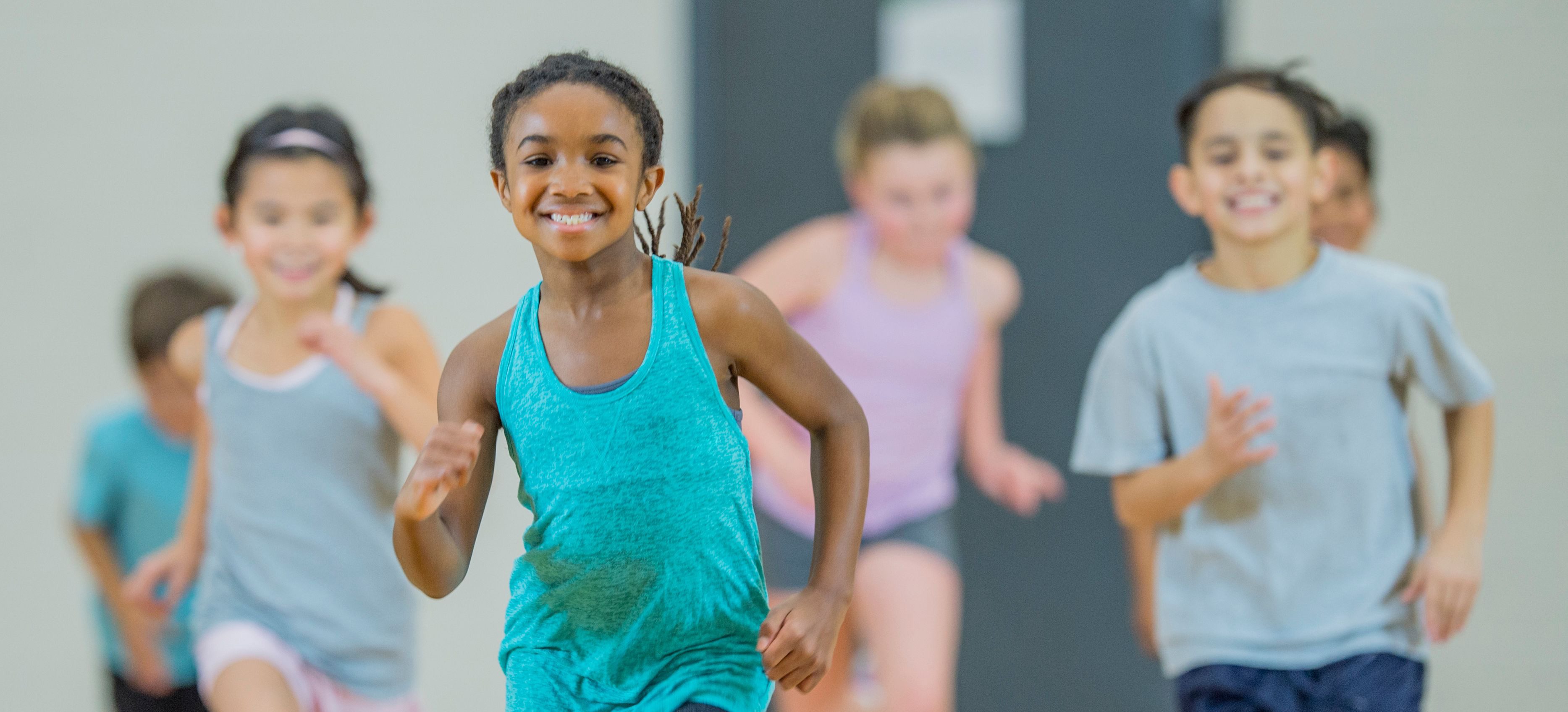 Students running.
